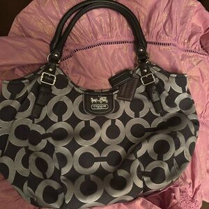 Coach Authentic Black and Gray Signature Shoulder Bag